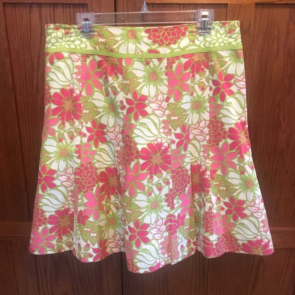 Multiples Floral Hot Pink Lime Green Skirt 12P
